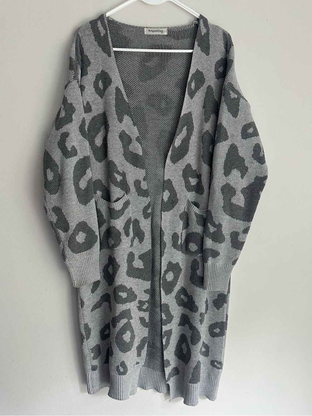 Gray Leopard Print Open Cardigan Sweater
